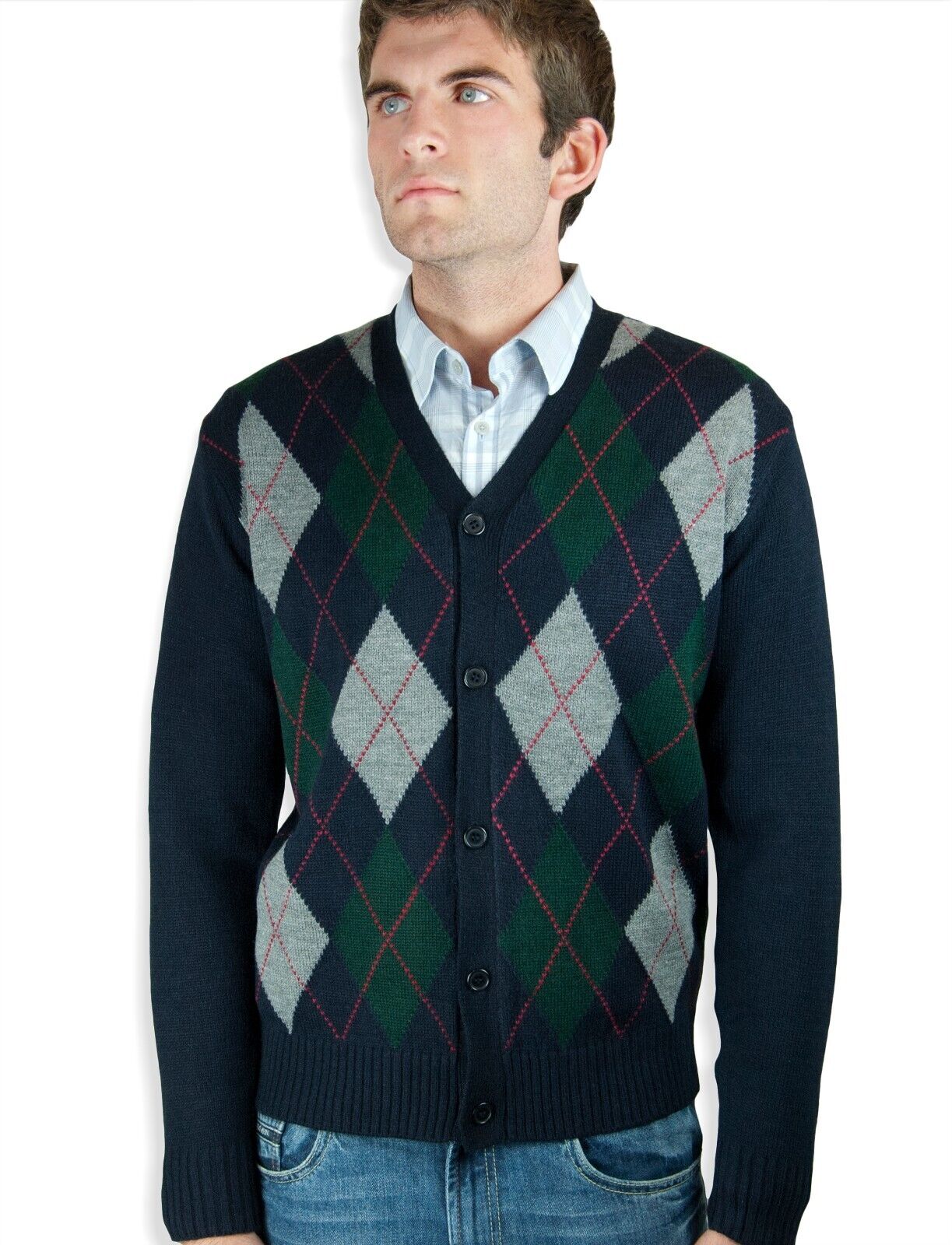 Blue Ocean Mens Cardigan Argyle Button Down Sweater (sw-299)