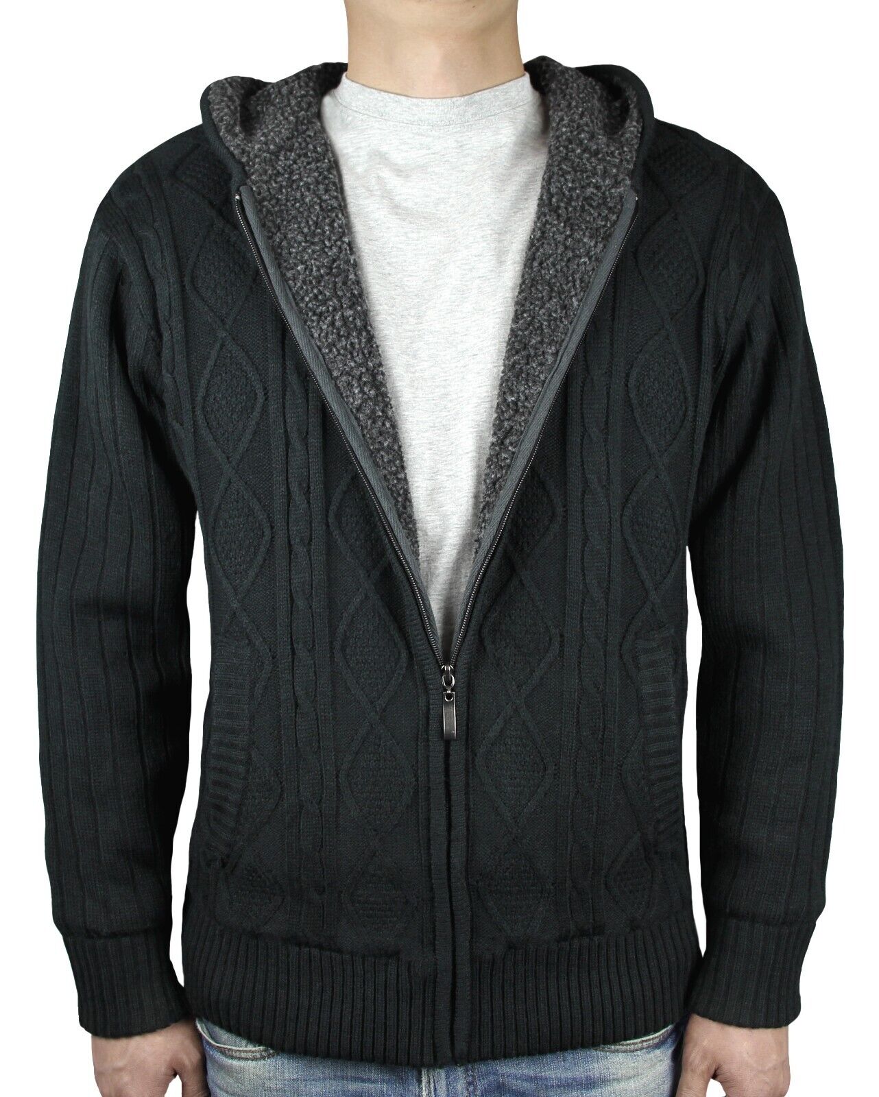 Blue Ocean Mens Cable Sweater Jacket w/Sherpa lining(sw-675)