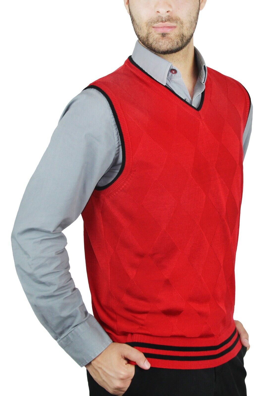 Blue Ocean Mens Contrast Trim Argyle Sweater Vest (sv-268)