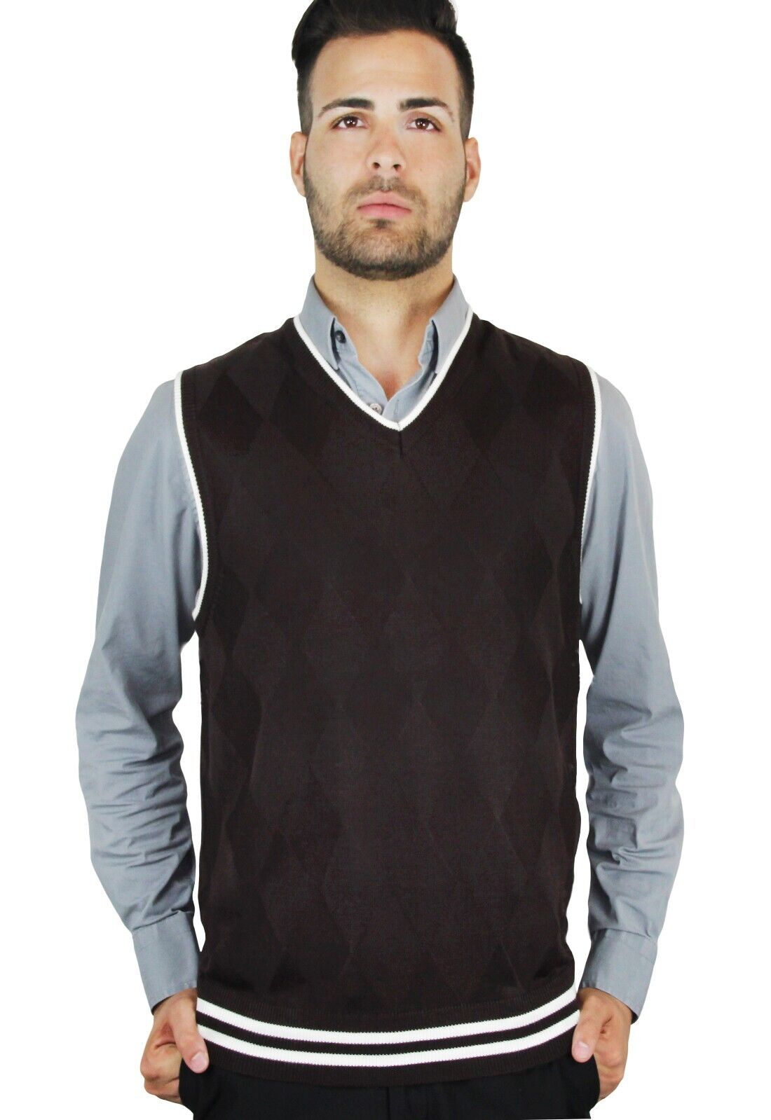 Blue Ocean Mens Contrast Trim Argyle Sweater Vest (sv-268)